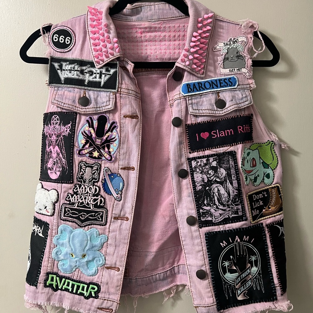 Pink Heavy Metal/Punk Battle Vest with Spikes and Patches